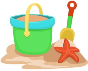 a sand bucket with shovel